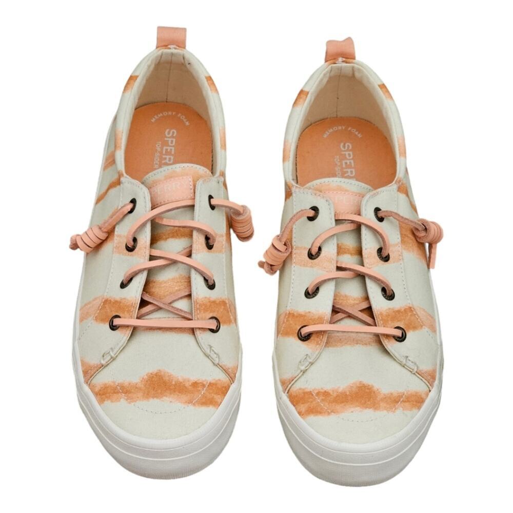 Sperry Crest Vibe Tie Dye Stripe Rose and Beige Sneakers Women's Size 10 New!
